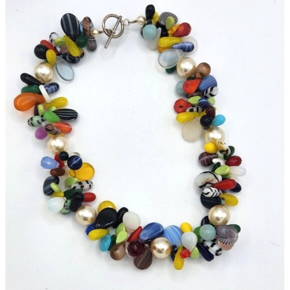 Multicolor Cluster Bead Necklace With Toggle Clasp - 16" - Picture 1 of 3